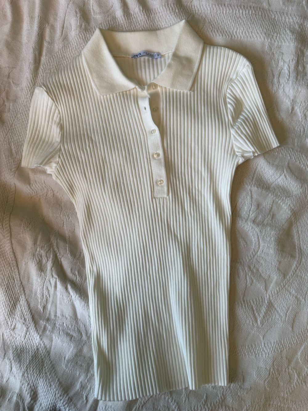 Zara Cream Ribbed Top Button Collar Schoolgirl Preppy Cute Women’s Blouse Coquet